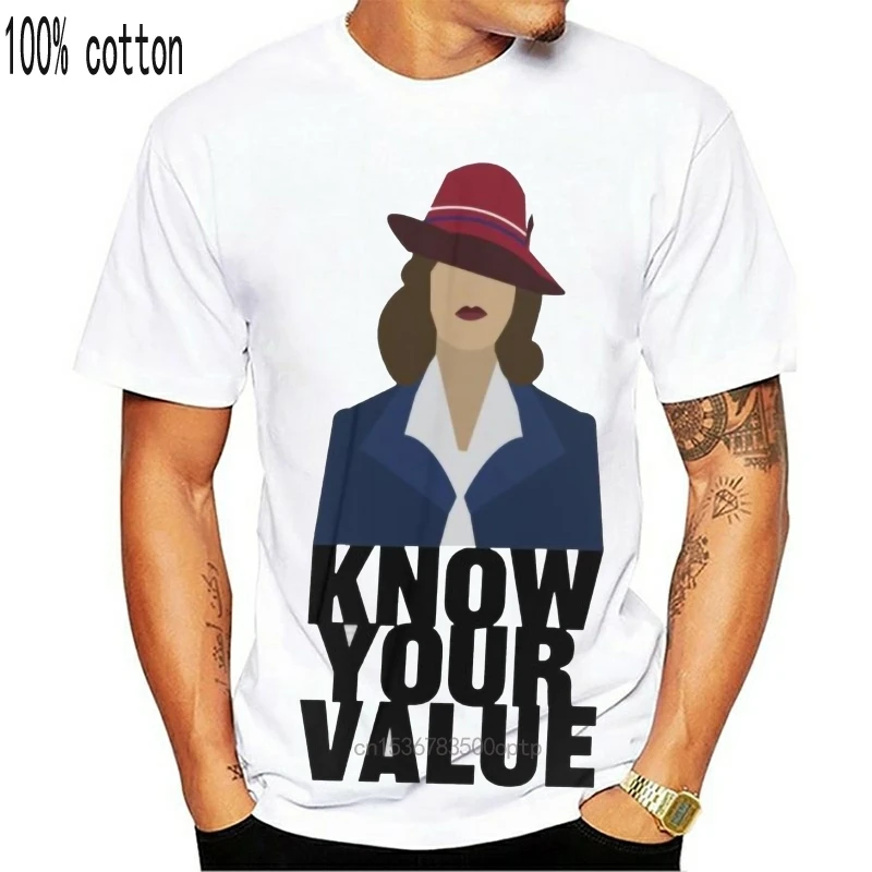 Peggy Carter T Shirt Know Your Value - Agent T-Shirt Printed Fun Tee Short Sleeves Mens Big Tshirt | Мужская одежда