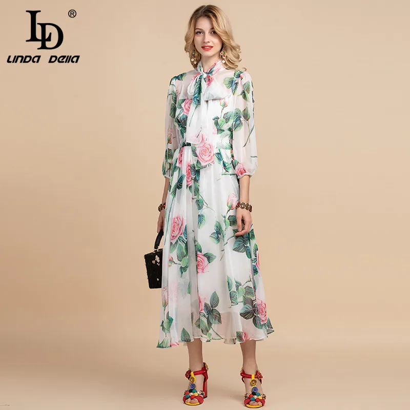 LD LINDA DELLA 2021 модное дизайнерское праздничное летнее платье для женщин с бантом на