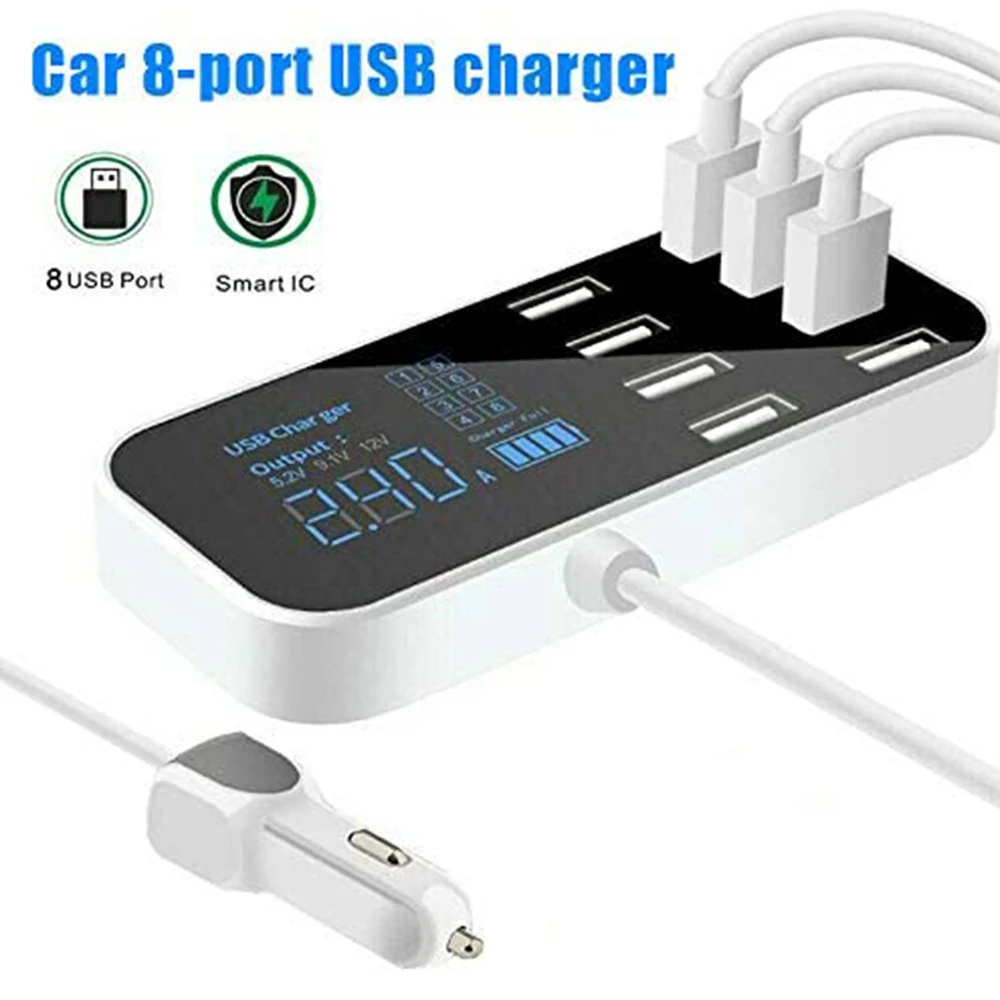 8A 8 Ports USB Car Charger LED Digital Display 40W 80CM Fast Charging Car Phone Charger For Family Long Trip Drive D30
8A 8 Ports USB Car Charger LED Digital Display 40W 80CM Fast Charging Car Phone Charger For Family Long Trip Drive D30