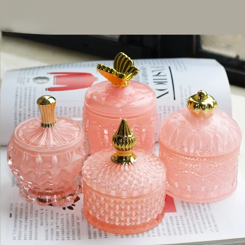 

Diamond Crystal Glass Jewelry Jar Candy Box Gift Jar Household Candle Aromatherapy Bottle Cotton Swab Jars Glass Container New