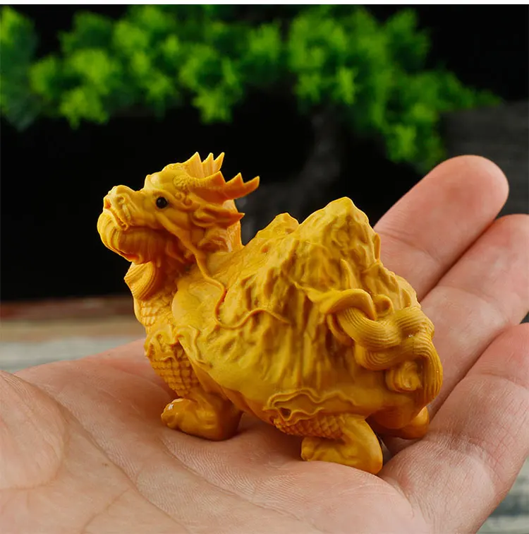 

XS486-6 CM Hand Carved Boxwood Carving Figurine Dragon Turtle Statue Home Decor -Lucky Dragon Tortoise Sculpture Folk Crafts