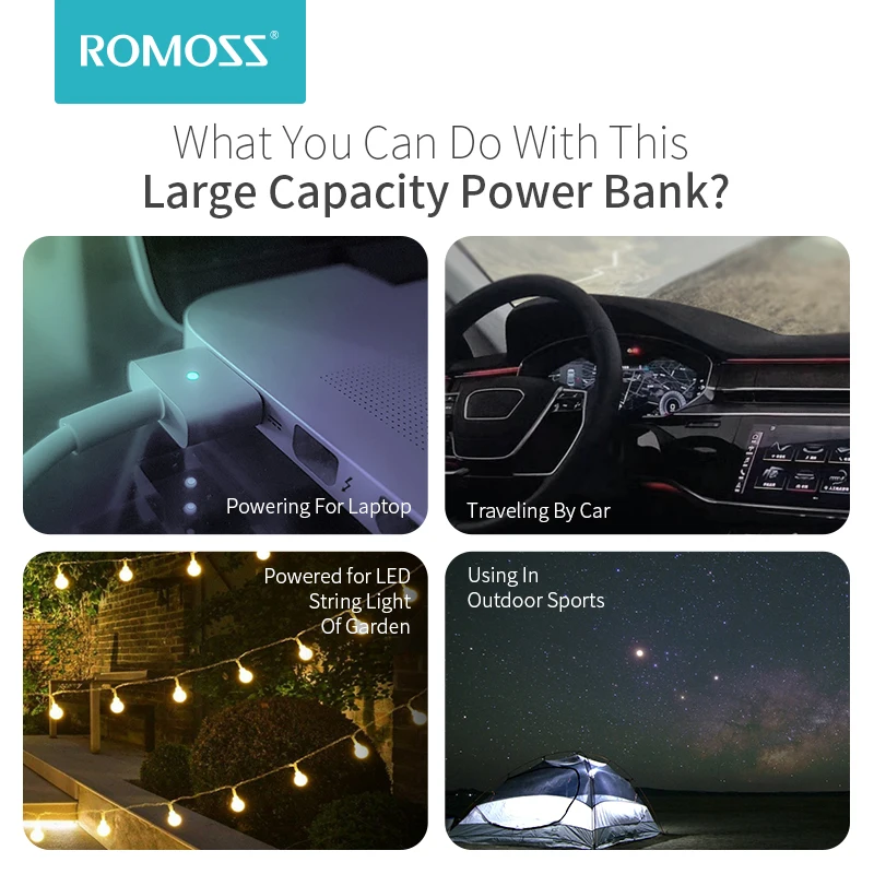 ROMOSS Zeus 40000mAh Power Bank 18W Повербанк PD QC 3 0 Двусторонняя Быстрая зарядка Powerbank Type C