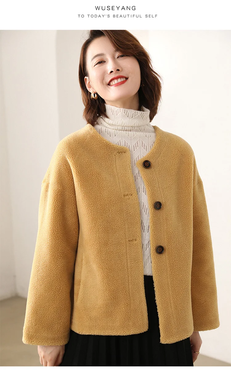 

Fashion Cashmere Short Coats Women lady Fleece Collarless Coat Jacket Girl Tops Winter Autumn Wool Blend clothes Spring Clothing