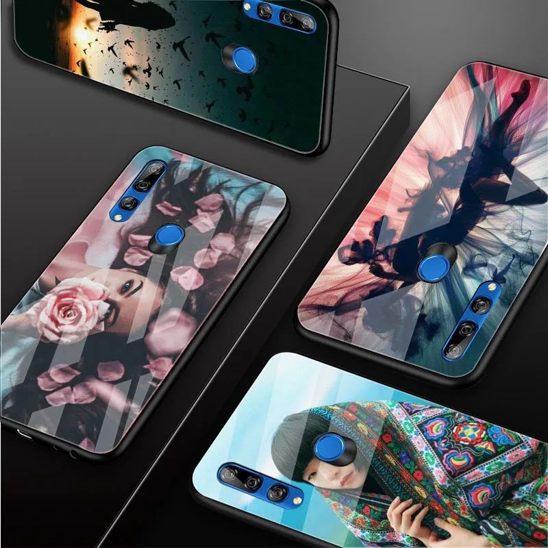 Роскошный чехол для телефона из закаленного стекла Coquettish girl Huawei Honor 30 20 10 Lite Pro 8X 9