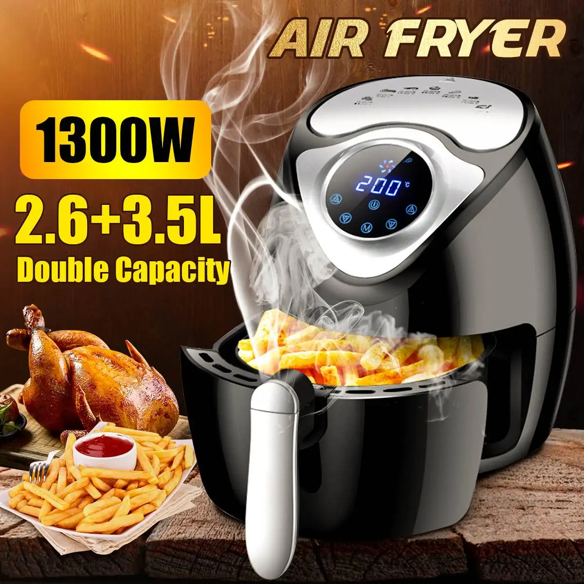 1300W LCD Digital Non-Stick Air Fryer Intelligent Automatic Smoke-Free Cooker Oven French Fried Fryer Cooking Household use
1300W LCD Digital Non-Stick Air Fryer Intelligent Automatic Smoke-Free Cooker Oven French Fried Fryer Cooking Household use