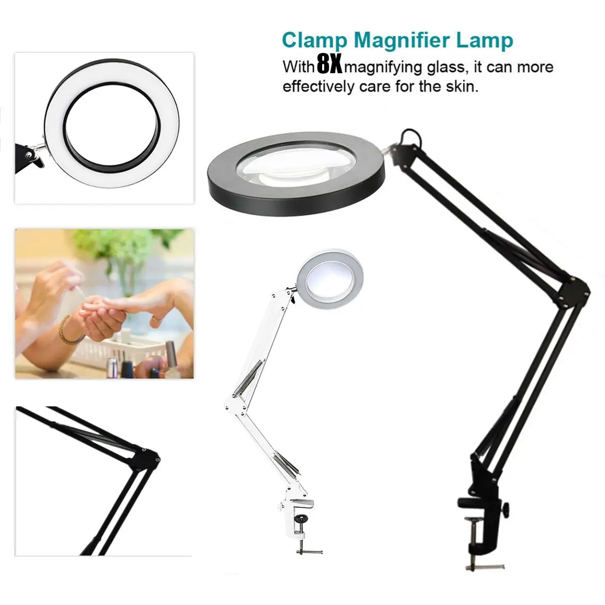 Foldable Magnifying Glass 8X 3 Colors Desk Table Clamp Magnifier LED Lights Flexible Desk Lamp for Reading Working Lighting
Foldable Magnifying Glass 8X 3 Colors Desk Table Clamp Magnifier LED Lights Flexible Desk Lamp for Reading Working Lighting