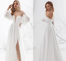 2021 Chiffon Off Shoulder Wedding Dress White Summer Beach A Line Simple Bride Gowns With Puffy Long Sleeves Sexy Open Back Side
2021 Chiffon Off Shoulder Wedding Dress White Summer Beach A Line Simple Bride Gowns With Puffy Long Sleeves Sexy Open Back Side
