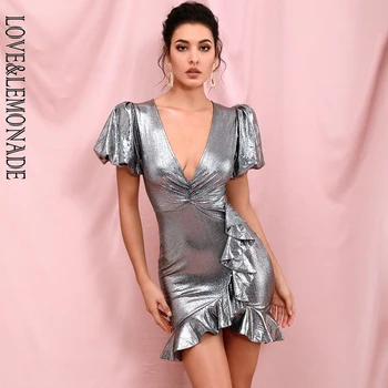 LOVE & LEMONADE Sexy Gary V-neck bodycon Bubble Short Sleeve Elastic Party Mini Dress LM82381 
LOVE & LEMONADE Sexy Gary V-neck bodycon Bubble Short Sleeve Elastic Party Mini Dress LM82381