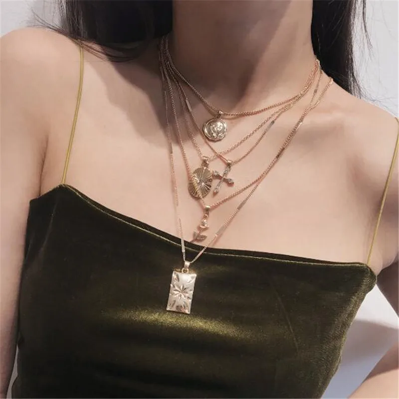 Multi Layered Boho Rose Cross Pendant Choker Necklace Golden Carve Portrait Long Chain Necklace For Women Jewelry Gift
Multi Layered Boho Rose Cross Pendant Choker Necklace Golden Carve Portrait Long Chain Necklace For Women Jewelry Gift