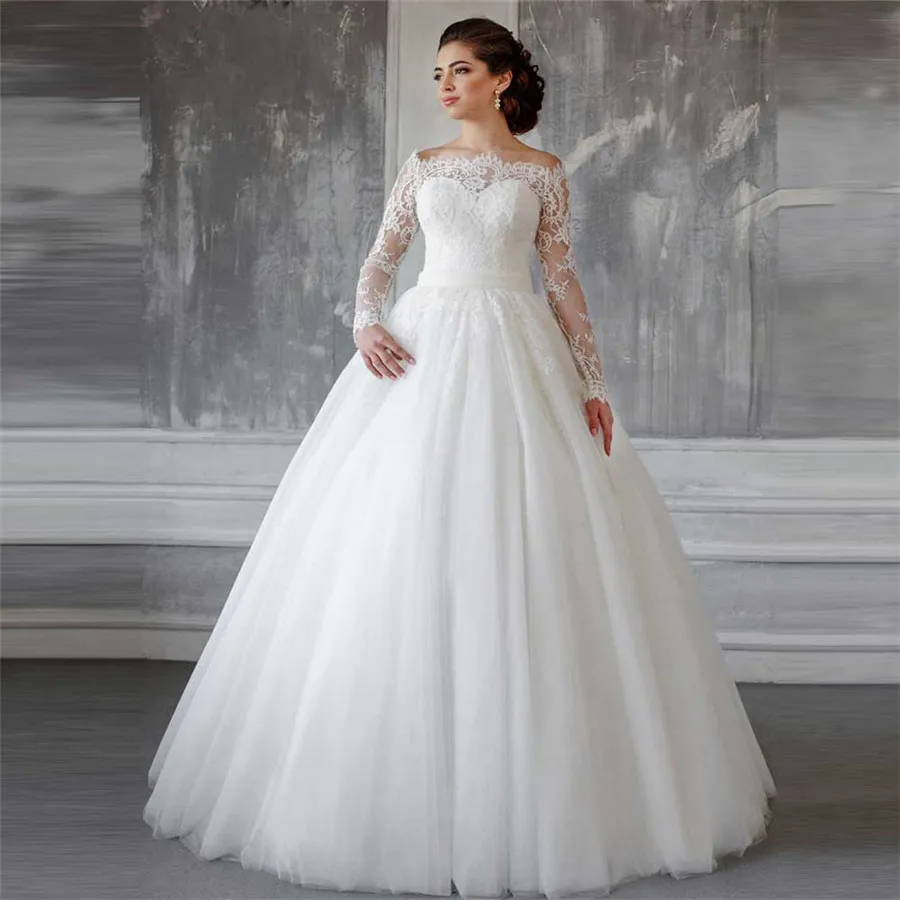 Modest Lace Long Sleeves A-Line Wedding Dresses Buttons Back Tulle Custom Made Bridal Gowns Princess European Robe De Mariee
Modest Lace Long Sleeves A-Line Wedding Dresses Buttons Back Tulle Custom Made Bridal Gowns Princess European Robe De Mariee