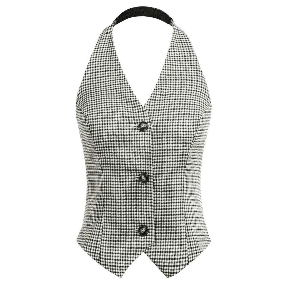 BP Women Halter Vest Vintage Backless V-Neck Single Breasted Handkerchief Hem Coat Sleeveless Vest Causal Lady Plaid Streetwear
BP Women Halter Vest Vintage Backless V-Neck Single Breasted Handkerchief Hem Coat Sleeveless Vest Causal Lady Plaid Streetwear