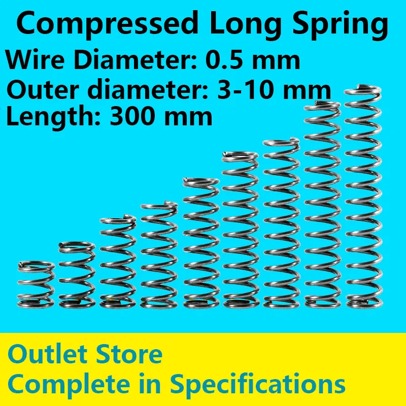 Compressed Long Spring Pressure Long Spring Line Diameter 0.5mm, External diameter 3-10mm, Length 300mm Cash Sale Return Spring
Compressed Long Spring Pressure Long Spring Line Diameter 0.5mm, External diameter 3-10mm, Length 300mm Cash Sale Return Spring