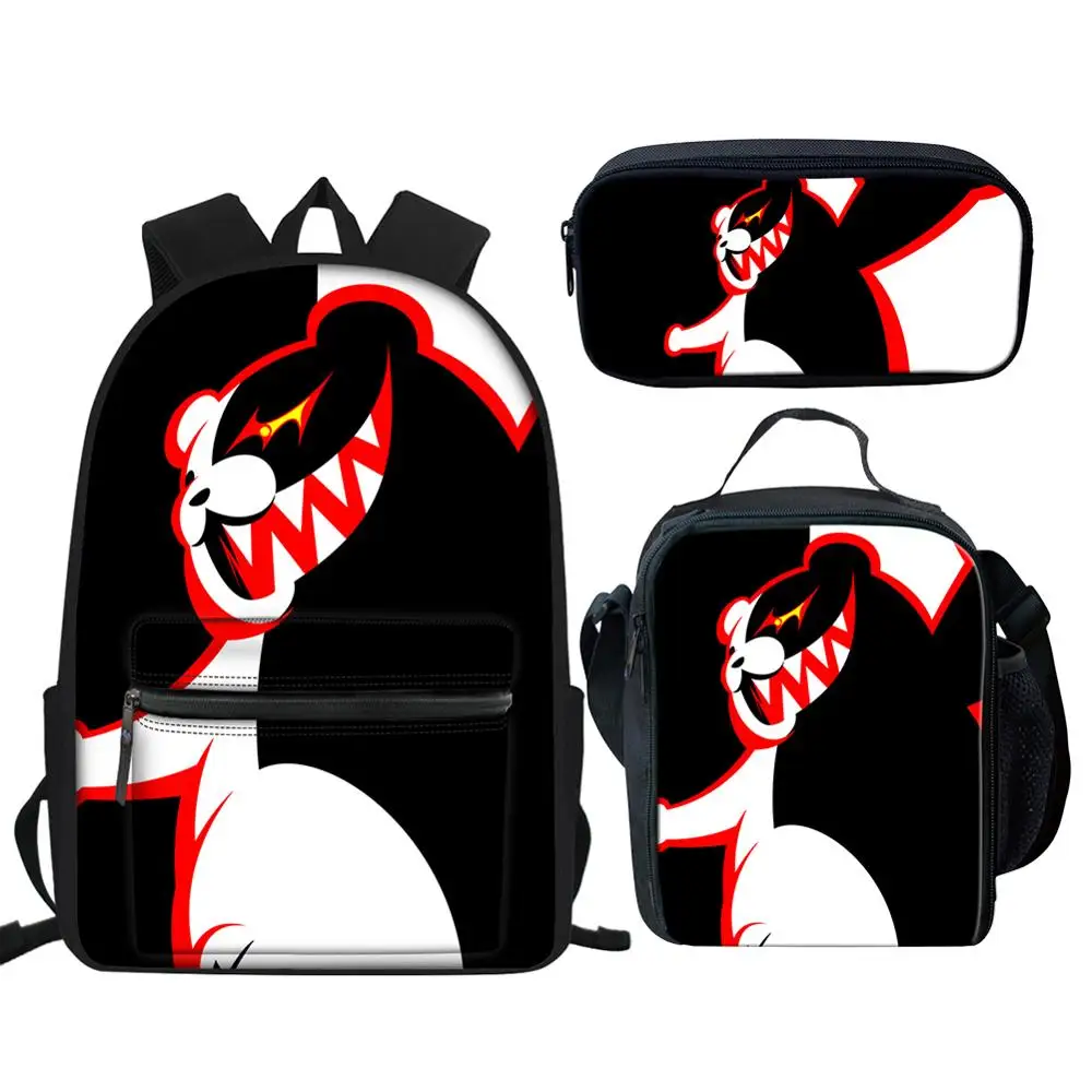 

Cool Danganronpa School Bag Set/3PCS for Teenager Boy Canvas Travel Laptop Backpack Men Monokuma Satchel Bookbag Daypack Dropper