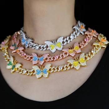 bling cz multicolor enamel butterfly charm cuban choker 12MM big heavey miami cuban chain butterfly iced out necklace for women
bling cz multicolor enamel butterfly charm cuban choker 12MM big heavey miami cuban chain butterfly iced out necklace for women