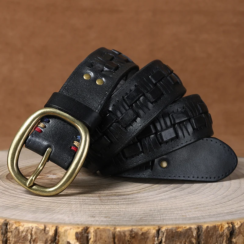 Handmade Braided Men Belt Genuine Leather Trendy Luxury Designer Belts Men Cowskin Retro Cowboy Jeans Casual Strap Male G810
Handmade Braided Men Belt Genuine Leather Trendy Luxury Designer Belts Men Cowskin Retro Cowboy Jeans Casual Strap Male G810