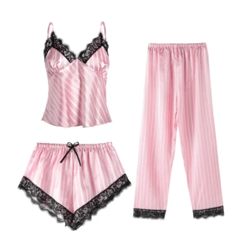Sumer New Female Lace Suspenders Pajamas Pants Suit V-neck Sexy Sleepwear Set Loose Backless Kimono Bath Gown LADY Home Clothing
Sumer New Female Lace Suspenders Pajamas Pants Suit V-neck Sexy Sleepwear Set Loose Backless Kimono Bath Gown LADY Home Clothing