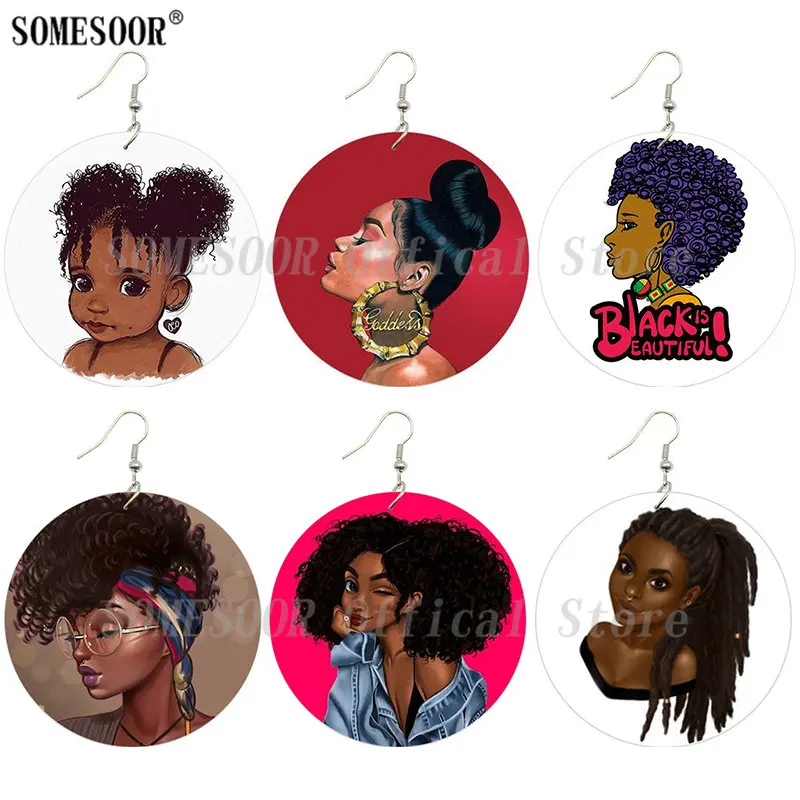 SOMESOOR Both Sides Print Black Goddess Wooden Drop Earrings Lovely Cruly Girl Afro Natural Hair Braid Design For Women Gifts
SOMESOOR Both Sides Print Black Goddess Wooden Drop Earrings Lovely Cruly Girl Afro Natural Hair Braid Design For Women Gifts