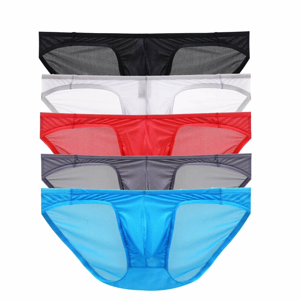 

5PCS Men's Lingerie Panties Solid Ice Silk Briefs Mens Underwear Transparent Breathable Male Gay Underpants U Convex Pouch Brief