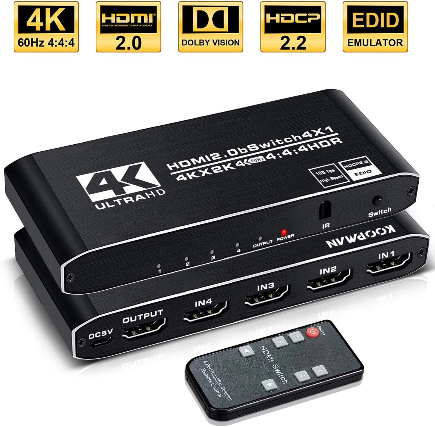 4k HDR HDMI Switch 4 Ports HDMI 2.0 Switcher Selector with IR Remote Control, Supports HDCP 2.2 for PS4 Xbox Apple TV Fire Stick
4k HDR HDMI Switch 4 Ports HDMI 2.0 Switcher Selector with IR Remote Control, Supports HDCP 2.2 for PS4 Xbox Apple TV Fire Stick