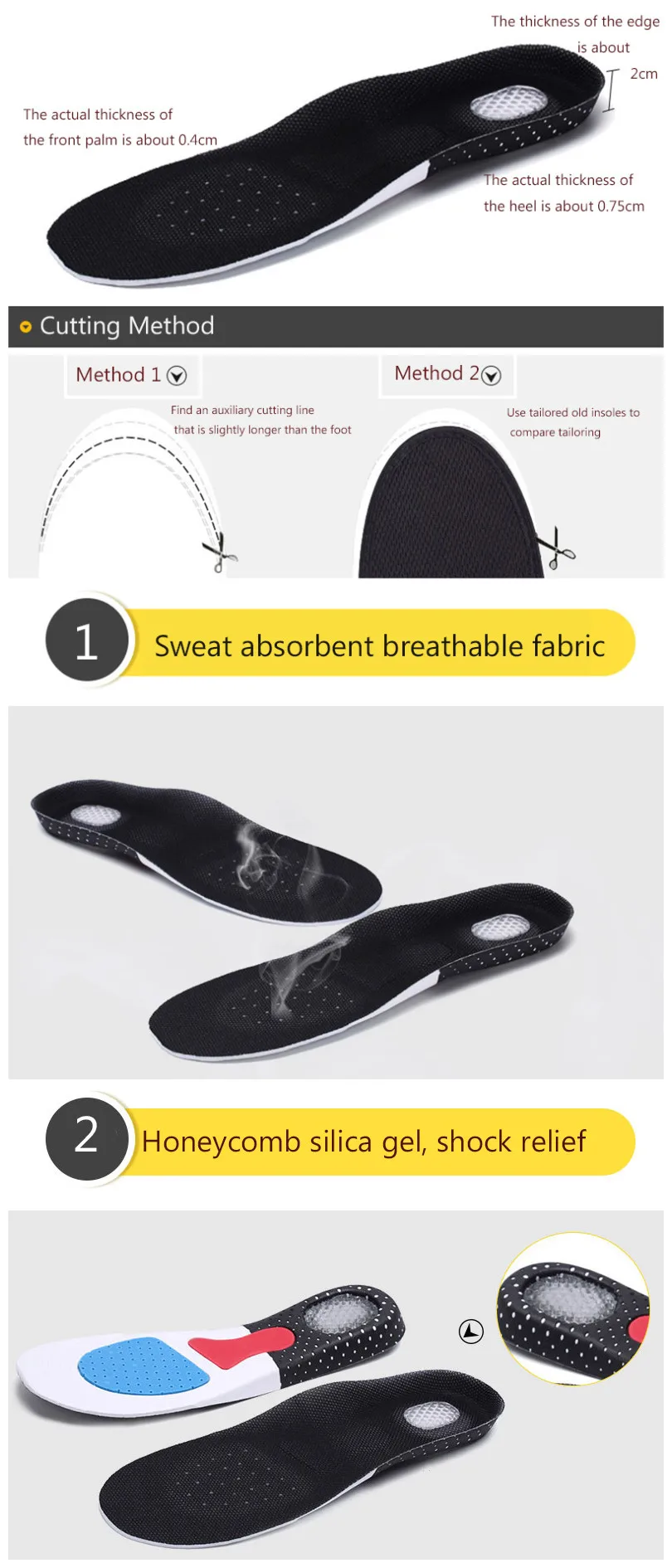 USHINE Sport Running Silicone Gel Shoe Insoles for Foot Men Women Sole Orthopedic Pad Massaging Shock Absorption Arch USHINE Sport Running Silicone Gel Shoe Insoles for Foot Men Women Sole Orthopedic Pad Massaging Shock Absorption Arch