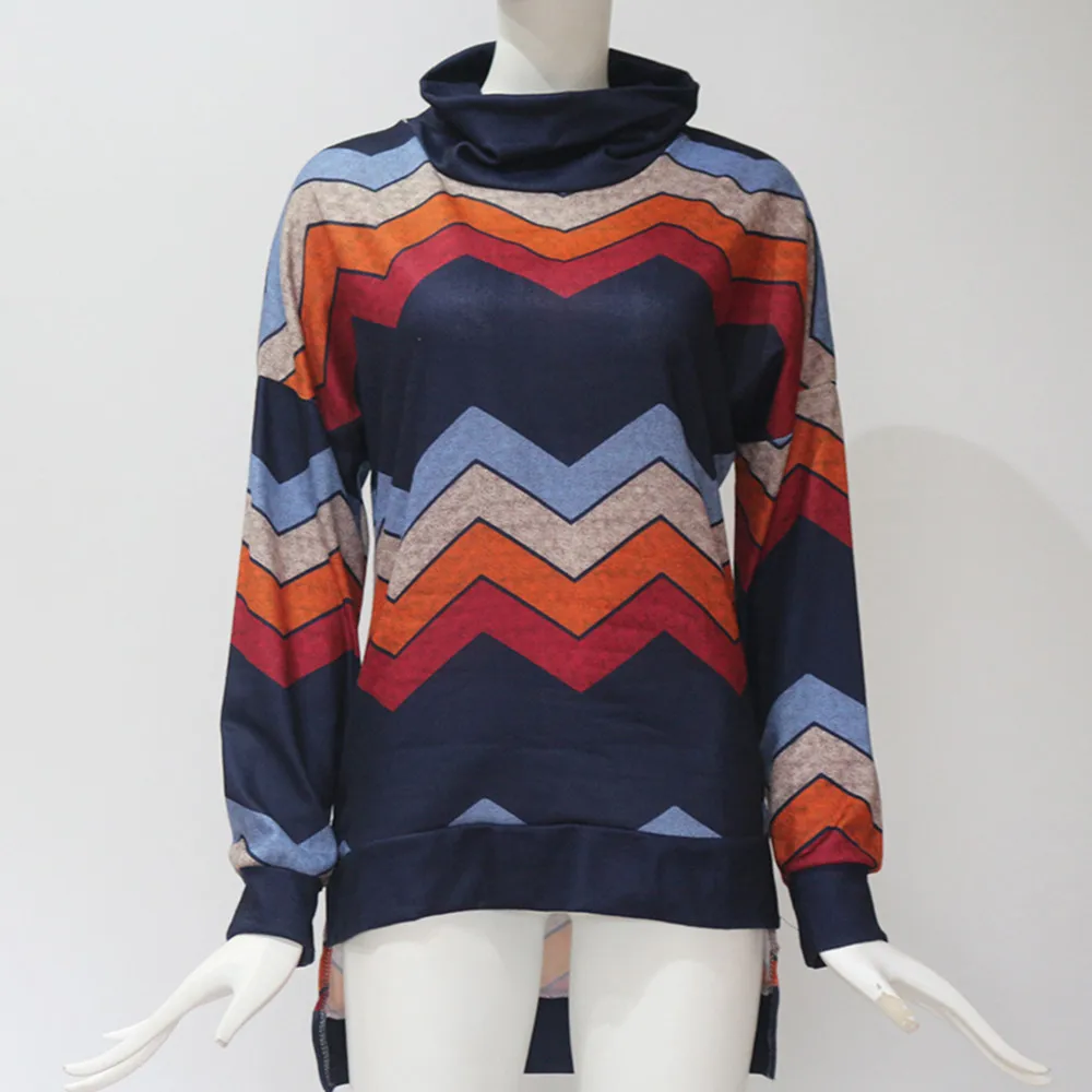Jaycosin Fashion Casual Lady Long Sleeve Loose Geometric Turtleneck Knitted Sweater Stylish Comfortable Soft Elegant Fit Top