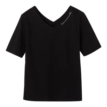 2020 WOMEN new short-sleeved t-shirt female slim round neck beaded owl a Korean version of the wild tide 
2020 WOMEN new short-sleeved t-shirt female slim round neck beaded owl a Korean version of the wild tide
