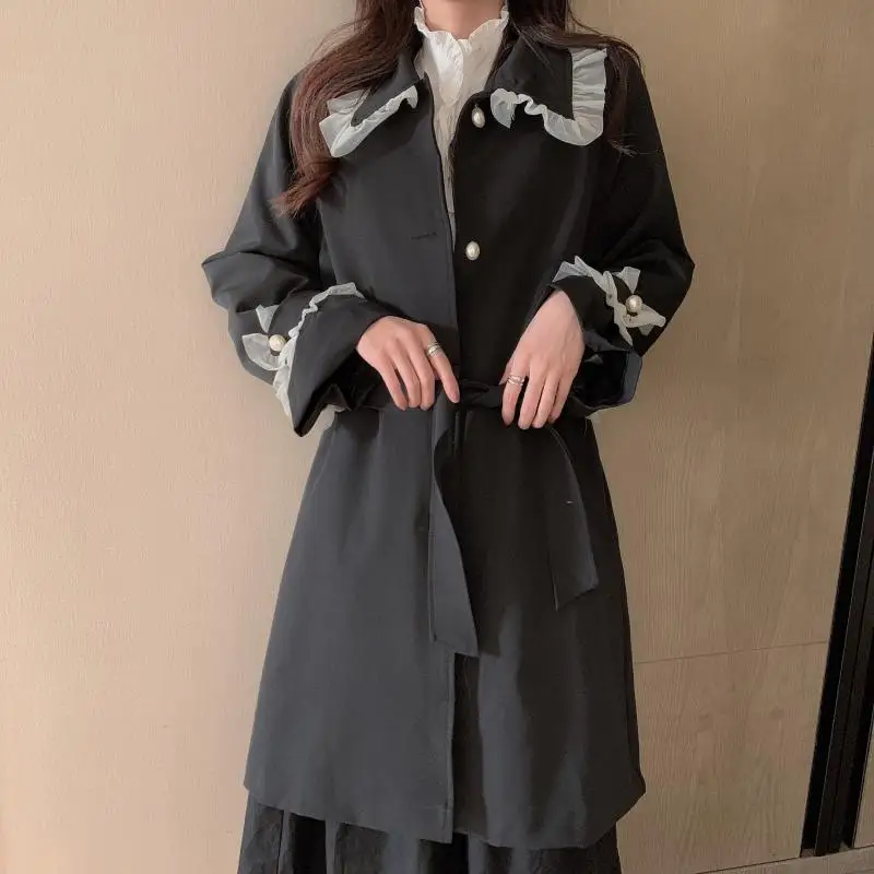 Elegant Lace Peter Pan Collar Loose-Fit Slimming Mid-length Black And White with Pattern Trench Coat Women's
Elegant Lace Peter Pan Collar Loose-Fit Slimming Mid-length Black And White with Pattern Trench Coat Women's