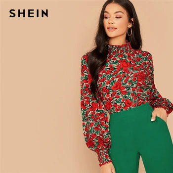 SHEIN Floral Print Shirred Neck Elegant Blouse Top Women Spring Autumn Stand Collar Bishop Sleeve Button Back Blouses And Tops 
SHEIN Floral Print Shirred Neck Elegant Blouse Top Women Spring Autumn Stand Collar Bishop Sleeve Button Back Blouses And Tops