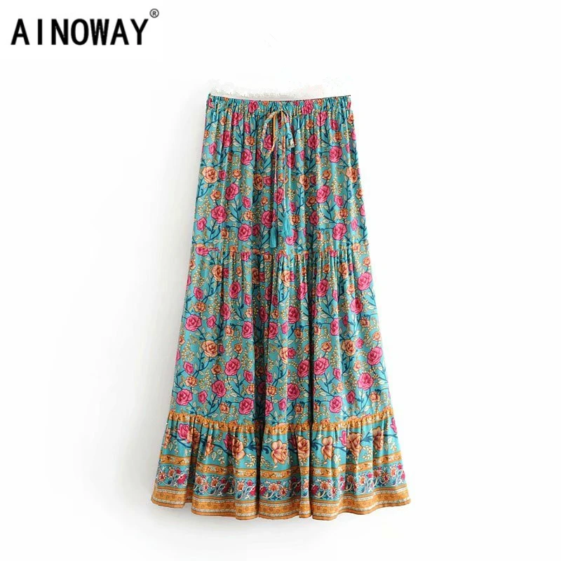 Vintage chic fashion Hippie women floral print beach Bohemian skirt ladies High Elastic Waist A-Line rayon Boho Maxi Skirt
Vintage chic fashion Hippie women floral print beach Bohemian skirt ladies High Elastic Waist A-Line rayon Boho Maxi Skirt