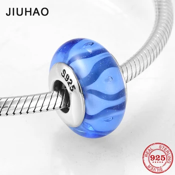 925 Sterling Silver Striped Blue White fine Murano Glass Bead Fit charms original Bracelet For women Jewelry making 
925 Sterling Silver Striped Blue White fine Murano Glass Bead Fit charms original Bracelet For women Jewelry making