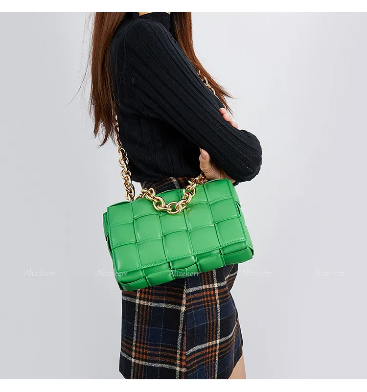 Metal Chain Avocado Green Shoulder Bag Women 2020 New Designer Woven Small Square Crossbody Bag Female Fashion Purse Top Quality Metal Chain Avocado Green Shoulder Bag Women 2020 New Designer Woven Small Square Crossbody Bag Female Fashion Purse Top Quality