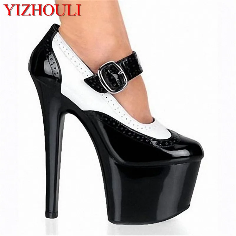 

7 inch Platforms buckle high heel pumps Black and white color high-heeled shoes 17cm lady fashion designer high heel shoes sexy
