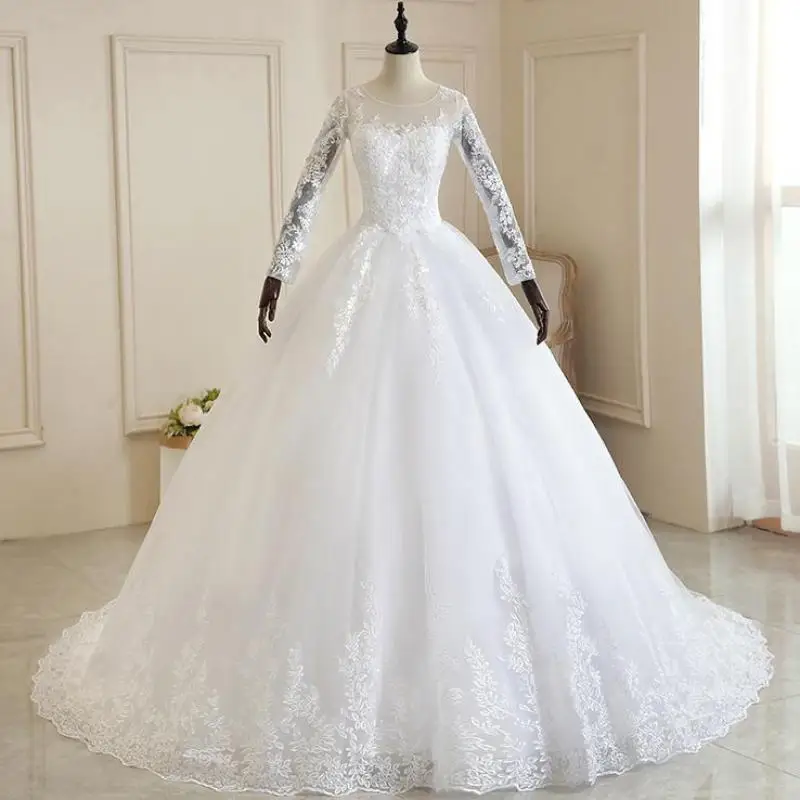 Vestido De Noiva 2021 белое свадебное платье с длинным рукавом и шлейфом роскошное