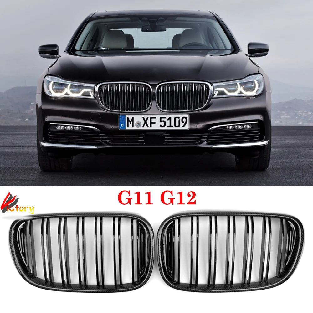 

Kidney Front Bumper Grille For BMW 7 Series G11 G12 2015-2019 Real Carbon Frame + ABS Gloss Black Line Racing Grills