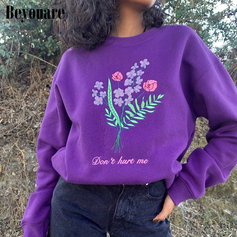 Beyouare Autumn Loose Round Neck Long Sleeve Embroidery Crop Tops Women Sweatshirt 2020 Casual Solid Purple INS Style Streetwear 
Beyouare Autumn Loose Round Neck Long Sleeve Embroidery Crop Tops Women Sweatshirt 2020 Casual Solid Purple INS Style Streetwear