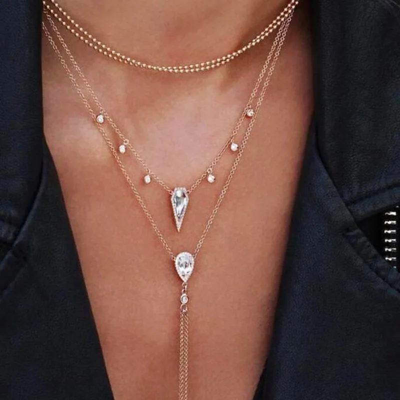 Gold water drop multilayer necklace with crystal for women vintage stainless steel pendant necklace chain necklace wholesale
Gold water drop multilayer necklace with crystal for women vintage stainless steel pendant necklace chain necklace wholesale