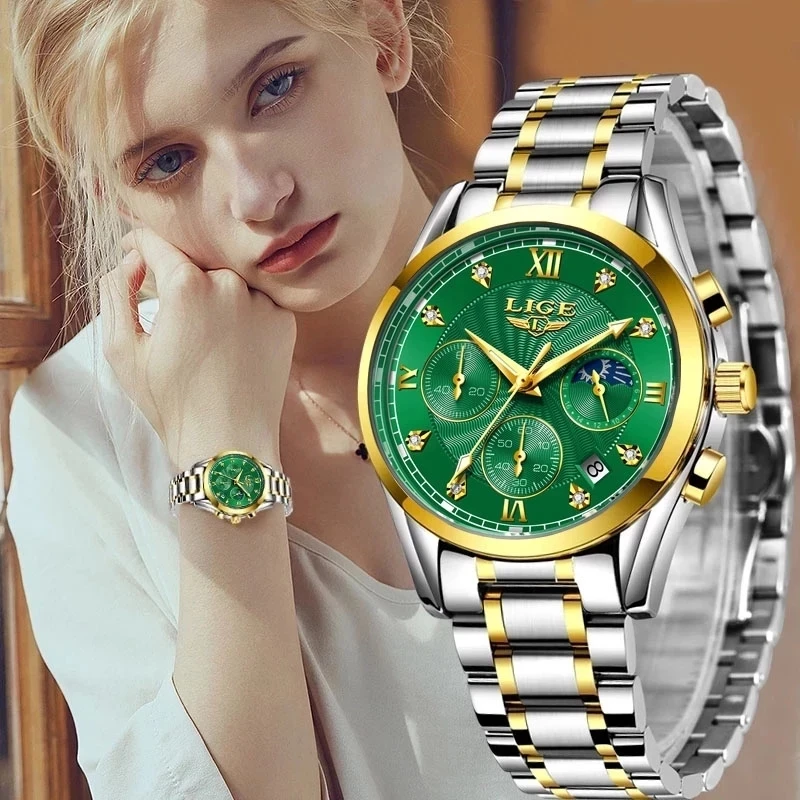 LIGE 2021 новые модные часы женские креативные стальные с браслетом