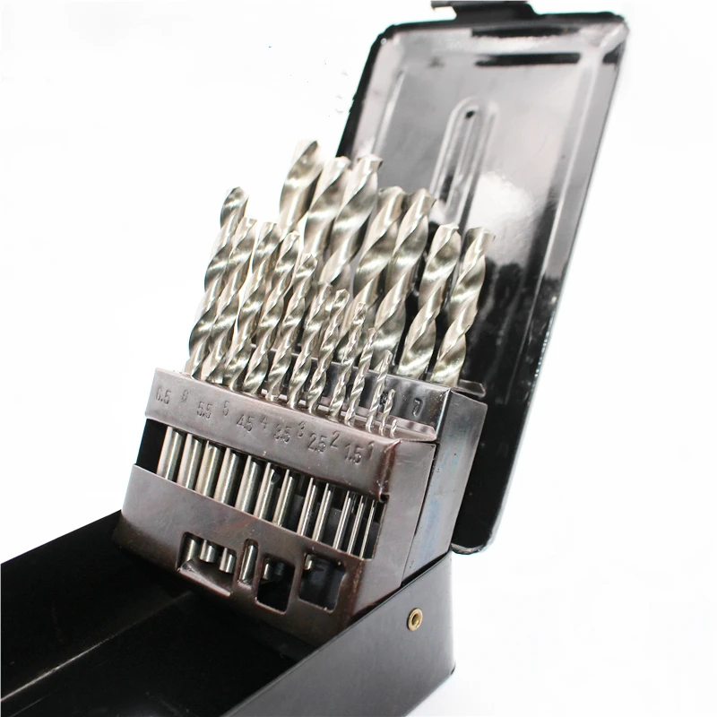 High quality 25PCS HSS twist bit small diameter1.0-13.0mm Set bit Suit in Iron box Tool type diameter twist drill
High quality 25PCS HSS twist bit small diameter1.0-13.0mm Set bit Suit in Iron box Tool type diameter twist drill