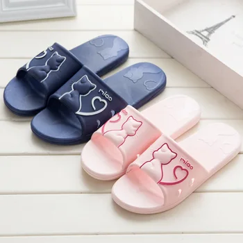 

Indoor Women Slipper Cute Cat Platform Non Slip Solid Flip Flop Ladis Mules Bathroom Men Home Slides Silent