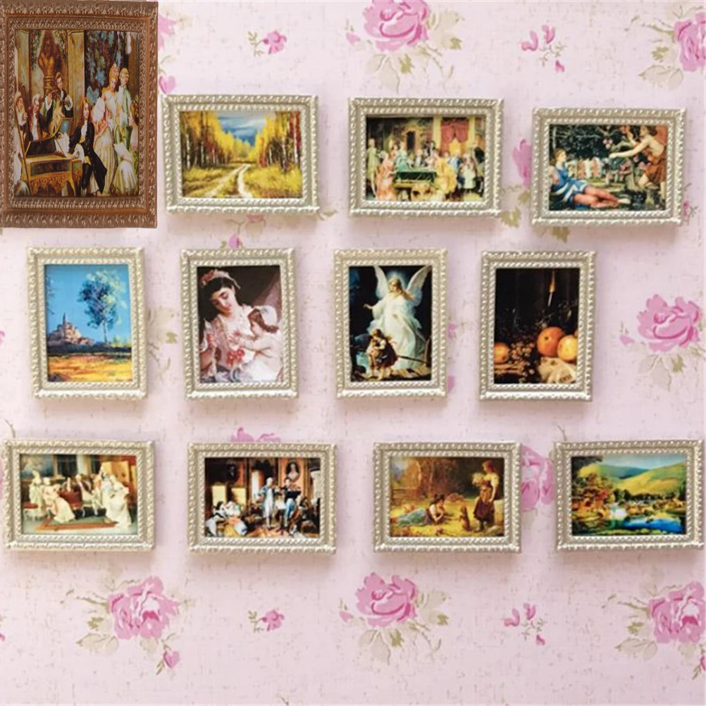 Pizies 1PCS 1:12 Doll Home Wall Decor Dollhouse Framed Painting Accessories Vintage Miniature Random Style | Игрушки и хобби