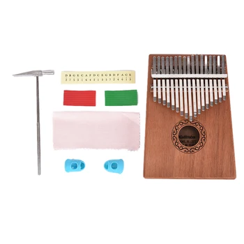 17 Key Kalimba Solid Mahogany Thumb Finger Piano Sanza 17 Keys Solid Wood Kalimba Mbira Thumb With Learning Book Tune Hammer