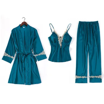 Pyjamas 3 Pieces Silk Satin Women Pajama Set Autumn Summer Sling Long Sleeve Shirt Trousers Sleepwear Night Suit Homewear Pijama 
Pyjamas 3 Pieces Silk Satin Women Pajama Set Autumn Summer Sling Long Sleeve Shirt Trousers Sleepwear Night Suit Homewear Pijama