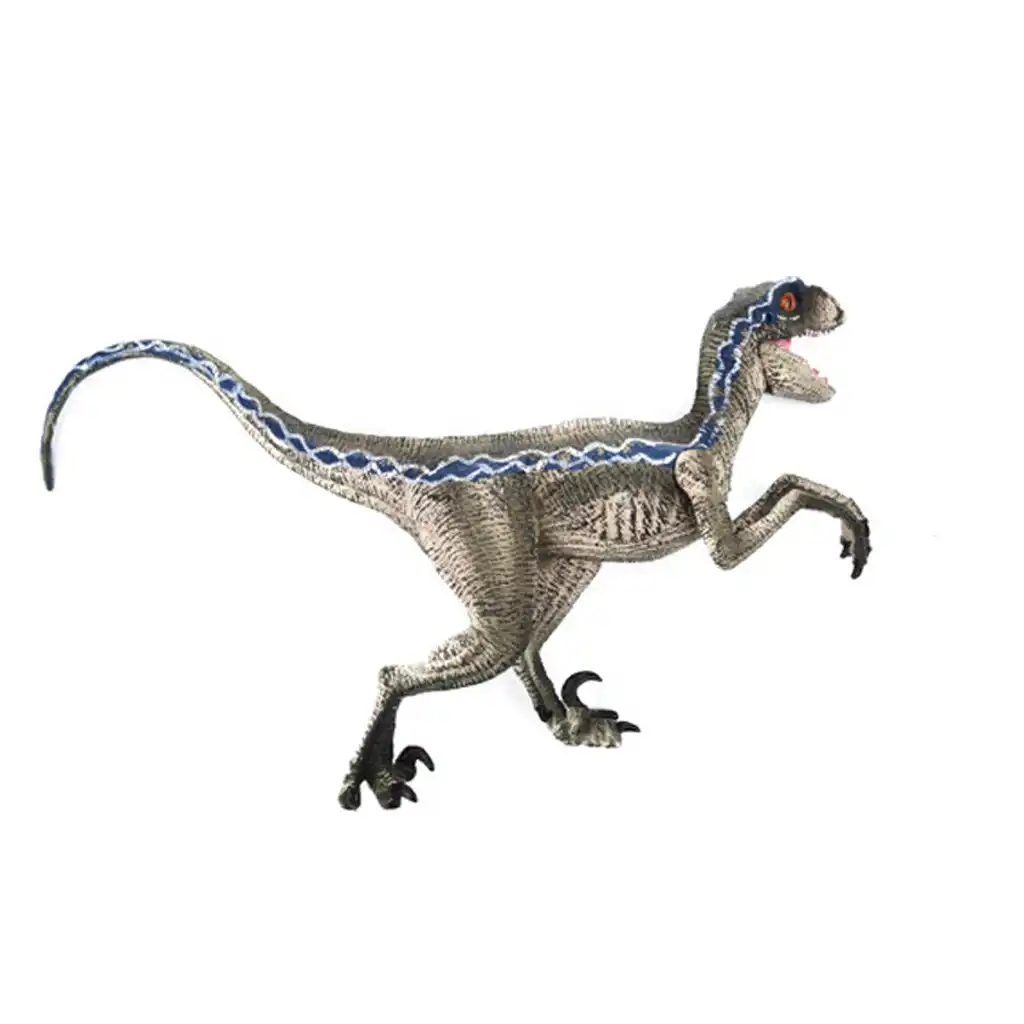 blue velociraptor dinosaur jurassic action figure with base