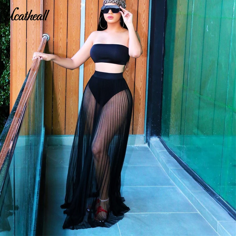 Solid Color Mesh Perspective Womens Two Piece Sets Wrap Chest Sleeveless Top + High Waist Lace Skirt A Line S Piece Set
Solid Color Mesh Perspective Womens Two Piece Sets Wrap Chest Sleeveless Top + High Waist Lace Skirt A Line S Piece Set