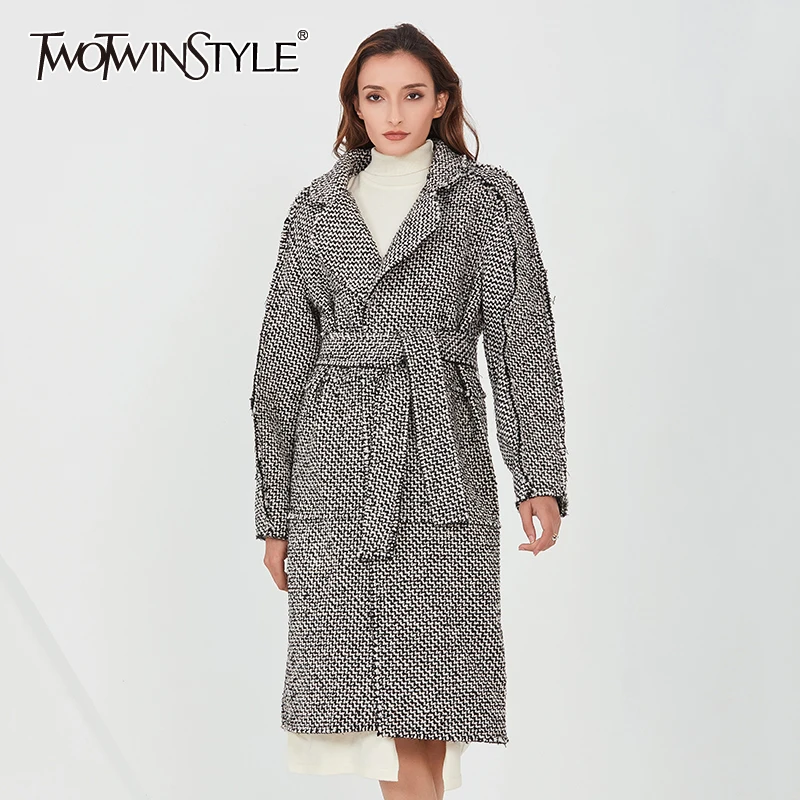 TWOTWINSTYLE Plaid Windbreaker For Women Lapel Long Sleeve High Waist Lace Up Hit Color Gray Windbreakers Female 2020 New Style
TWOTWINSTYLE Plaid Windbreaker For Women Lapel Long Sleeve High Waist Lace Up Hit Color Gray Windbreakers Female 2020 New Style