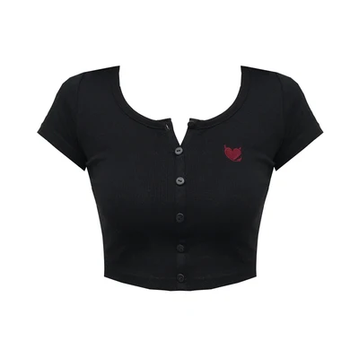 Женская футболка с круглым вырезом Готическая черная белая вышивкой | одежда