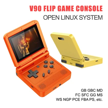 V90 Flip Retro Game Console 3.0inch IPS Screen 64Bit Open Source Linux System Built in for PS1 Emulators Handheld Game Player