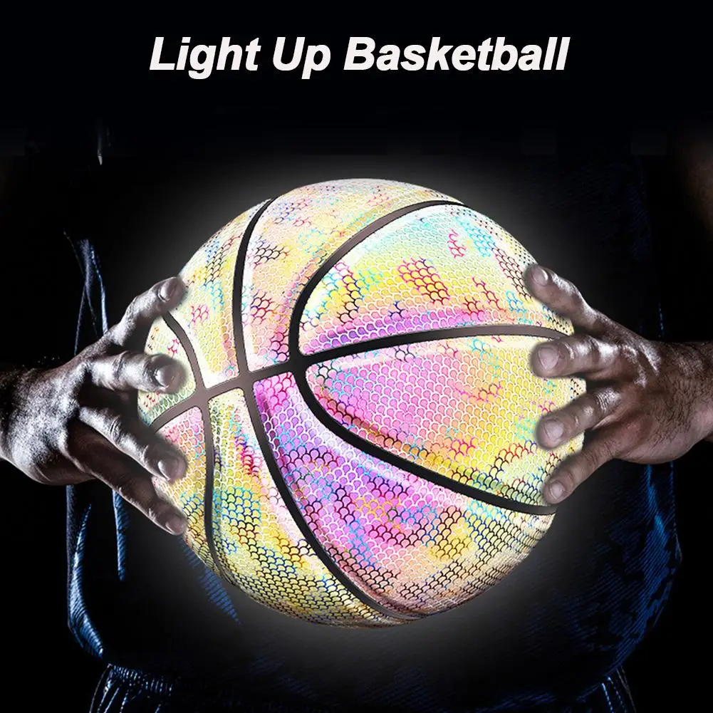 Light Up Basketball Ball Rainbow PU Glow Fluorescent Official Size 7 Leather For Man Teen Boy | Спорт и развлечения