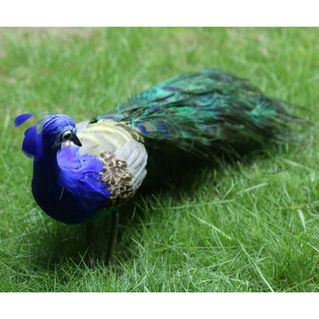 Artificial Feathered Peacock Birds Figurine Animal Statue for Indoor & Outdoor Decor