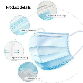 Fabric Face Mask Men And Women Blue Disposable Three Layer Protection 50pcs/100pcs/200pcs/ Anti-Dust Breathable mask
Fabric Face Mask Men And Women Blue Disposable Three Layer Protection 50pcs/100pcs/200pcs/ Anti-Dust Breathable mask